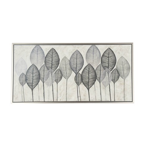 Wood Leaf Framed Wall Art With White Frame Set Of 4 Dark Green - Olivia &  May : Target