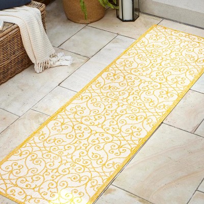 Boho-Chic Spanish Filigree Cream/Yellow 2' x 8' Indoor/Outdoor Runner Rug