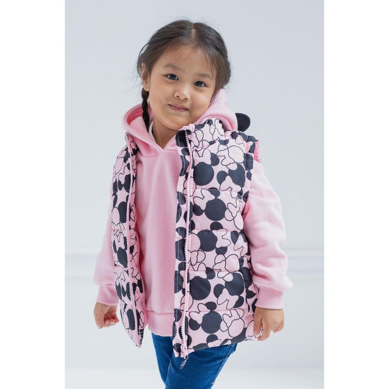 Disney Minnie Mouse Girls Zip Up Vest 2fer Jacket and Pullover Hoodie Toddler, 2 of 8