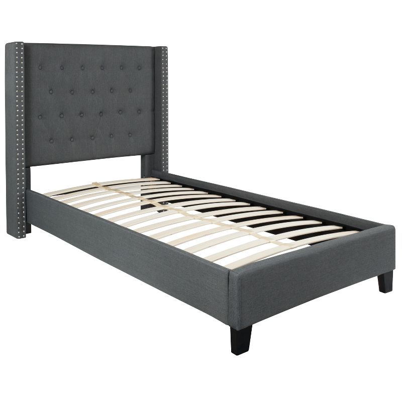 Flash Furniture Riverdale Twin Size Tufted Upholstered Platform Bed in Dark Gray Fabric, 1 of 7