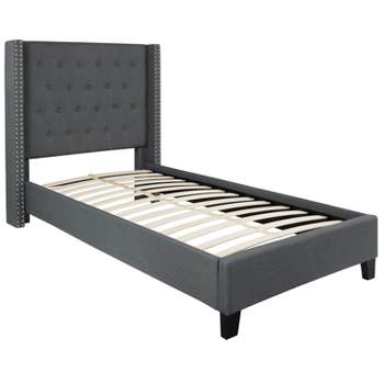 Flash Furniture Riverdale Twin Size Tufted Upholstered Platform Bed in Dark Gray Fabric