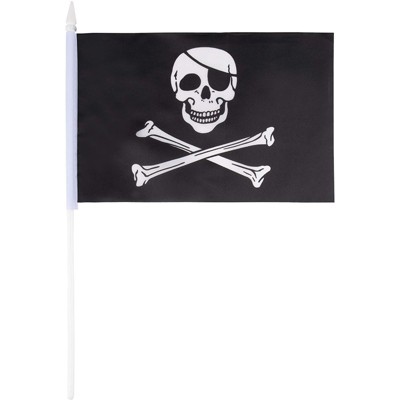 Juvale 72 Piece Pirate Jolly Roger Stick Flag Hand Held Banner with Tip for Party Decor, 5.5 X 7.8 in
