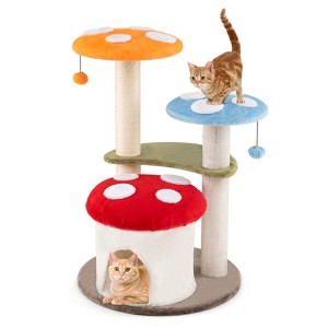 Tangkula Cute Mushroom Cat Tree 35" Tall Cat Tower w/ Sisal Scratching Posts Cat Condo - 1 of 4