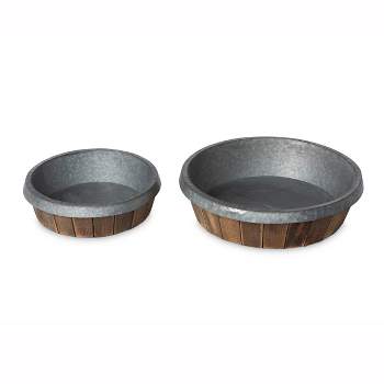 Park Hill Collection Galvanized Lined Round Wooden Trays
