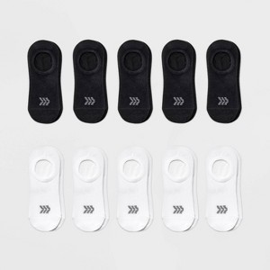 Women's 10pk Lightweight Liner Socks - All In Motion™ Black/White 4-10: Arch Support, Reinforced Heel & Toe - 1 of 3