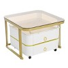 2-In-1 Square Nesting Coffee Table,Coffee Tables With Brown Tempered Glass And High Gloss Marble Tabletop,Coffee Table With Wheels-Cuddlewood - 3 of 4