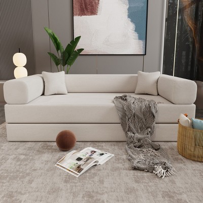 Modular Corduroy Folding Floor Sofa Bed with Soft Cushions, Convertible Sleeper Sofa for Small Spaces, Living Room or Bedroom - The Pop Home