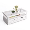 Coffee Table with Glass Tabletop, Open Display Area and Storage Drawer, Modern Farmhouse Table for Living Room - 3 of 4