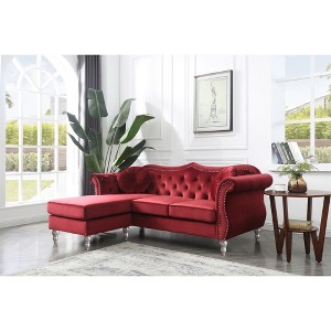 L-Shaped Sectional Sofas Chaise in Velvety MicroSuede with Button Tufting, Chrome Nailhead Trim & Steel Legs - 1 of 4