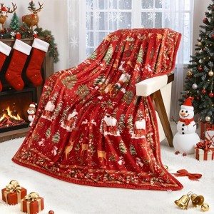 Lomsoe Christmas Blanket Flannel Holiday Blanket Xmas Deer Throw Blanket for Couch Bed Living Room, Christmas Reindeer Red. - 1 of 4