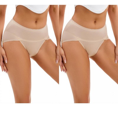 INSPIRE CHIC 2 Pcs Women's High Cut Ladies Panties Full-Coverage Cotton Briefs Available in Plus Size