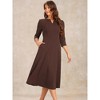 INSPIRE CHIC Women's Elegant Split Neck Side Zipper Pockets 3/4 Sleeve Work A-Line Dress - 2 of 4