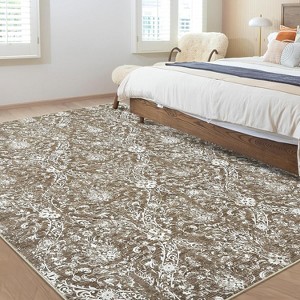 Farmhouse Floral Area Rug – Washable, Low Pile, Non-Slip, Stain-Resistant Carpet for Bedroom or Living Room - 1 of 4