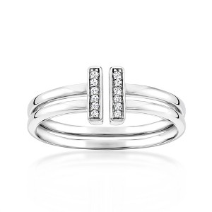 Ross-Simons Diamond Open-Space Bar Ring in Sterling Silver Size 6 - 1 of 4