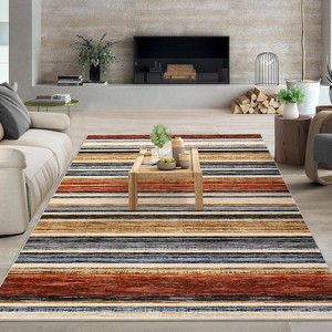 Modern Living Room Rug, Large Washable Striped Accent Carpet, Non-Slip, Stain-Resistant Low-Pile Foldable Floor Mat for Dining Room - 1 of 4