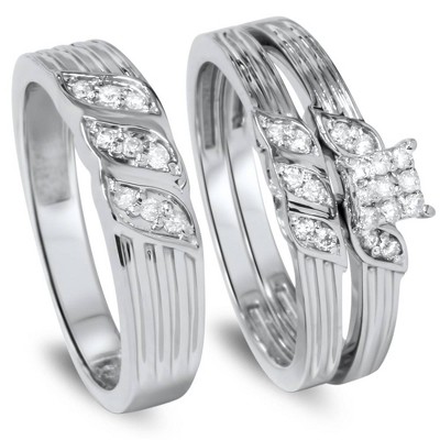 Pompeii3 1/3ct Engagement Trio Ring Set 10K White Gold