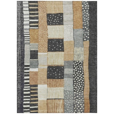 HomeRoots 5' X 8' Black Gold And Ivory Geometric Washable Indoor Outdoor Area Rug