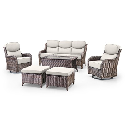 Belord Outdoor Patio Furniture with 6-inch Extra Thick Cushions, High Back Patio Furniture Set with Swivel Chairs, 6 Pieces Outdoor Conversation Set