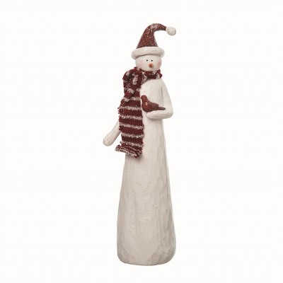 Transpac Resin White Christmas Tall Soft Scarf Snowman with Cardinal