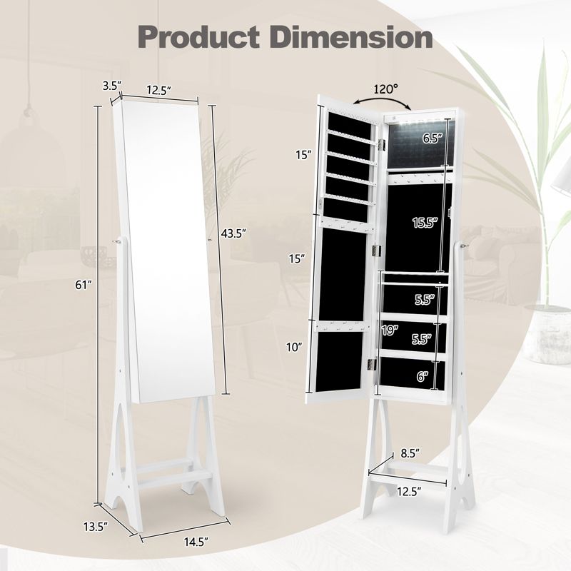 Costway LED Jewelry Cabinet Armoire with  Bevel Edge Mirror Organizer Mirrored Standing, 3 of 11