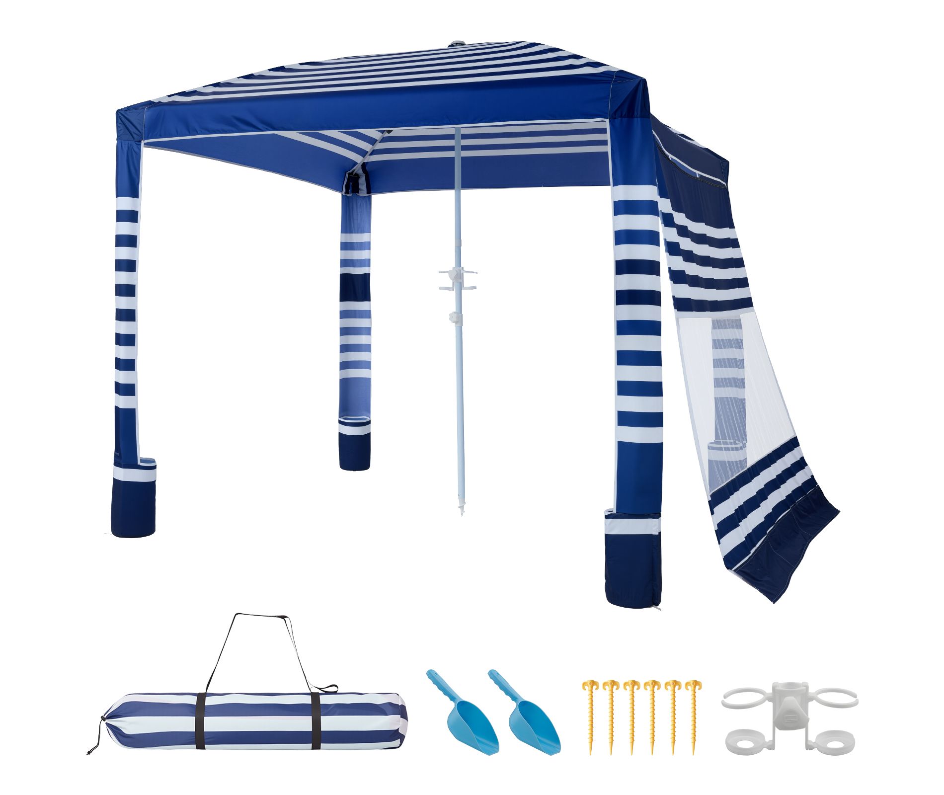 VEVOR Beach Cabana, 8 x 8 ft Beach Canopy with Side Wall, UPF 50+ Protection Easy Setup Cabana Tent with Sand Pockets, Adjustable Height ,Blue
