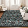 2x6 FT Modern Washable Area Rug, Floral Throw Carpet with Non Slip Backing, Low Pile Stain Resistant Floor Cover for Living Room, Beige - 2 of 4