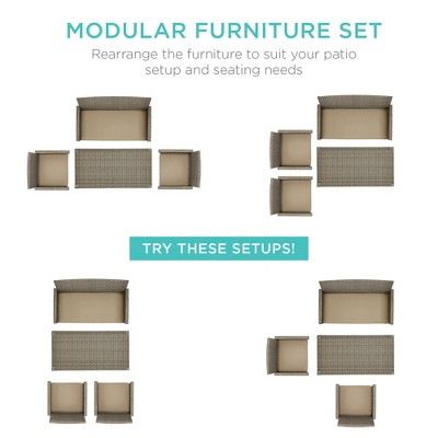 Taupe Wicker 4-Piece Outdoor Patio Conversation Set with Cushions