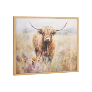 Kate & Laurel All Things Decor 20"x16" Gallery Highland Cow in a Flower Field Landscape Print by The Creative Bunch Studio Gold - 1 of 4