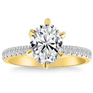 Pompeii3 VS 2 1/2 Ct Oval Moissanite & Side Halo Lab Created Diamond Engagement Ring Gold - 1 of 4