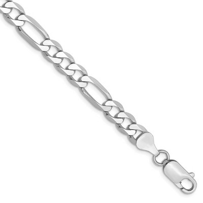 Black Bow Jewelry Men's 6mm, 14k White Gold, Flat Figaro Chain Bracelet