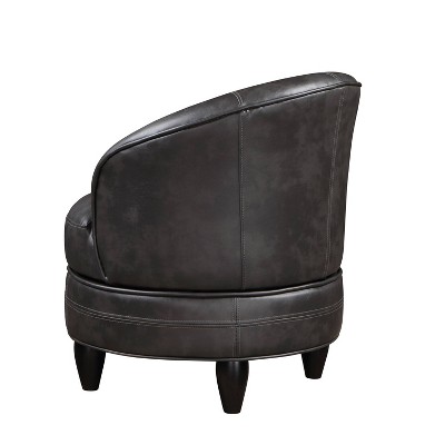 Sophia Compact Swivel Barrel Chair in Dark Gray Faux Leather
