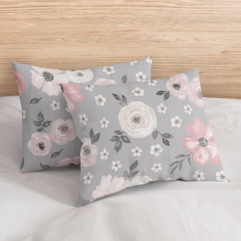 3pc Watercolor Floral Full/Queen Kids&#39; Comforter Bedding Set Gray - Sweet Jojo Designs, 4 of 8