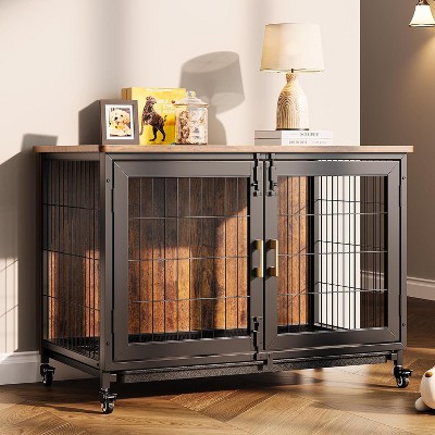 Acekool 37.5" Furniture Dog Crate - Wheeled Kennel for Medium/Large Dogs