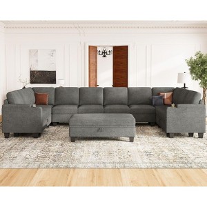 Belffin Oversized 10-Seater U-Shaped Sectional - Modular Chenille Couch with Storage Ottoman & Cup Holders.Gray - 1 of 4
