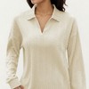 Anna-Kaci Women's Long Sleeve Collared Knit Top with Subtle Textured Pattern and Relaxed Fit - Beige,X Large - 4 of 4
