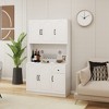 Sevobal Utility Storage Cabinets, Floor Cabinet with Doors and Open Shelves for Living Room Kitchen Hallway, White, 39.76"*14.68"*70.86" - 2 of 4