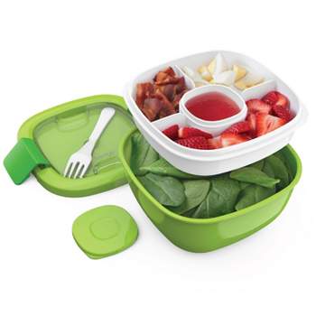 Bentgo Salad Stackable Lunch Container with Large 54oz Bowl, 4-Compartment Tray & Built-In Fork - Green