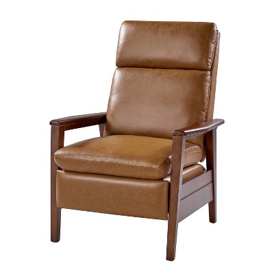 Justus Mid-Century Modern Vegan Leather Solid Wood Recliner|ARTFUL LIVING DESIGN