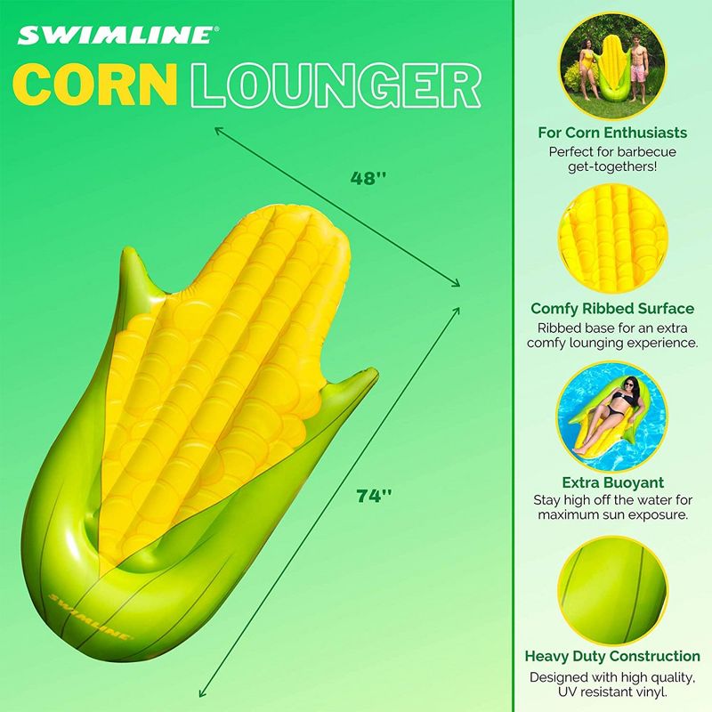 Swimline 90680M Giant 74" Inflatable Corn on the Cob Swimming Pool Float Lounger, 3 of 6