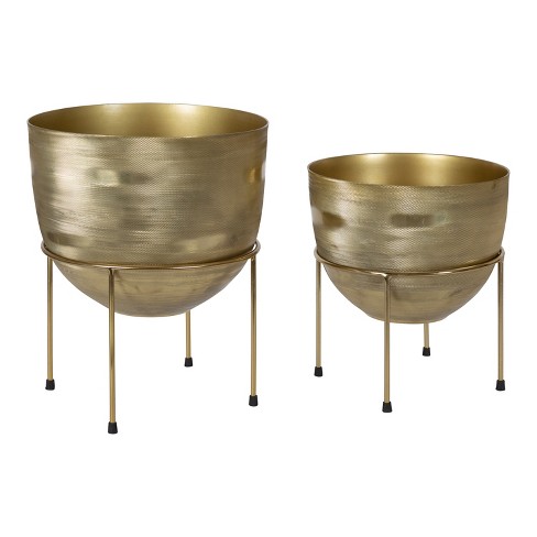 Costway 2 Metal Planter Pot Stand Modern Decorative Flowerpots Set With  Drainage Holes : Target