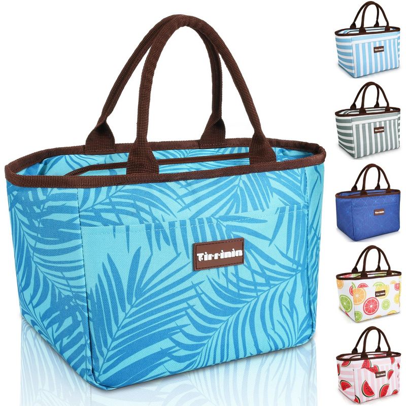Tirrinia Lunch Bags for Women, Cute Insulated Lunch Tote Bag for Women, Fashionable Leakproof Lunch Box, Reusable Large Cooler Lunch Bag, Blue Leaf, 1 of 9