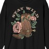 Vintage Country Boots and Roses Stay Wild Men's Black Long Sleeve Crew Neck Tee - 2 of 3