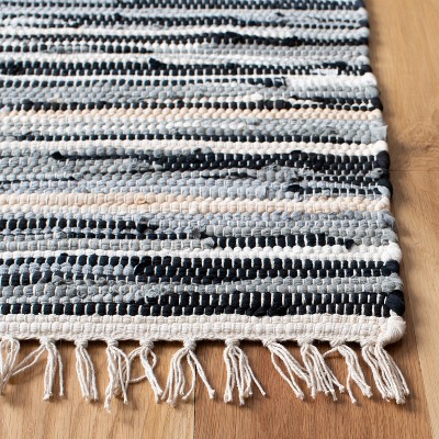 Handmade Black and Beige Striped Wool Cotton Rug, 3' x 5'