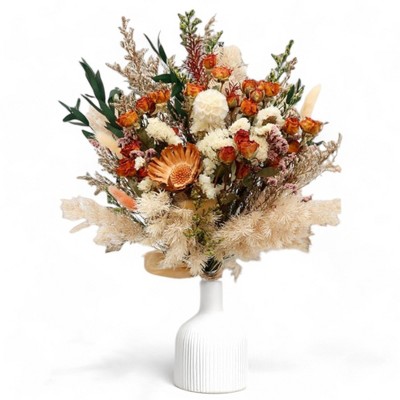 Alilang Autumn-Inspired Dried Flowers Floral Arrangement with Warm Hues, 17.8 Inches - Pink