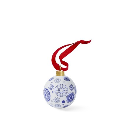 Spode Blue Italian Bauble, Hanging Ornaments for Christmas Décor, Made of Porcelain, Blue and White Holiday Decoration, Measures 2.6-Inch