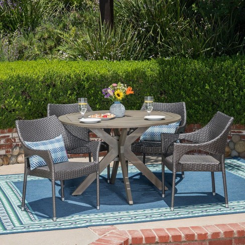 Natividad 5pc Acacia & Wicker Dining Set - Gray - Christopher Knight ...