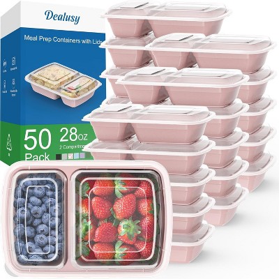 50 Pack Meal Prep Containers with Lids, 2-Compartment Reusable Food Storage