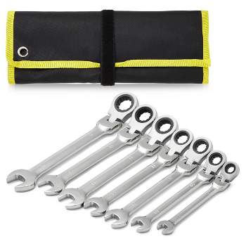 7 Piece Flex Head Ratcheting Wrench Set, Metric 8mm to 17mm Chrome Vanadium Steel Combination Wrenches
