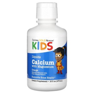 Children’s Liquid Calcium with Magnesium by California Gold Nutrition, Bone and Immune Support, Orange Flavor, Gluten Free, Non-GMO, 16 fl oz (473 ml) - 1 of 3