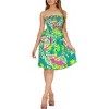 LA LEELA Women's Summer Boho Beach Smocked Mini Flowy Dress Tube Top Strapless Dresses for Women One Size Shamrock Green, Floral - 2 of 4